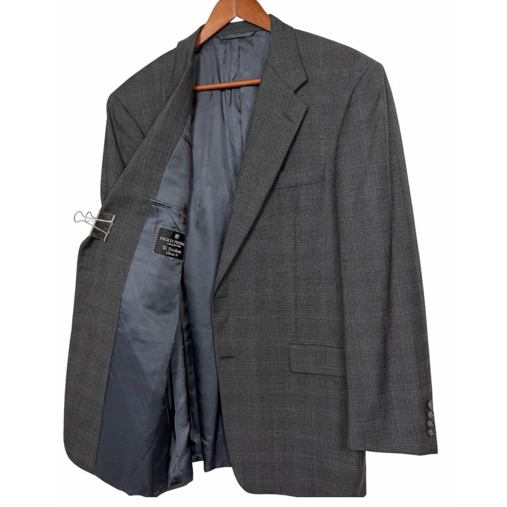 Hickey Freeman 42R Sport Coat Gray Blue Windowpane 100% Wool USA Made Blazer